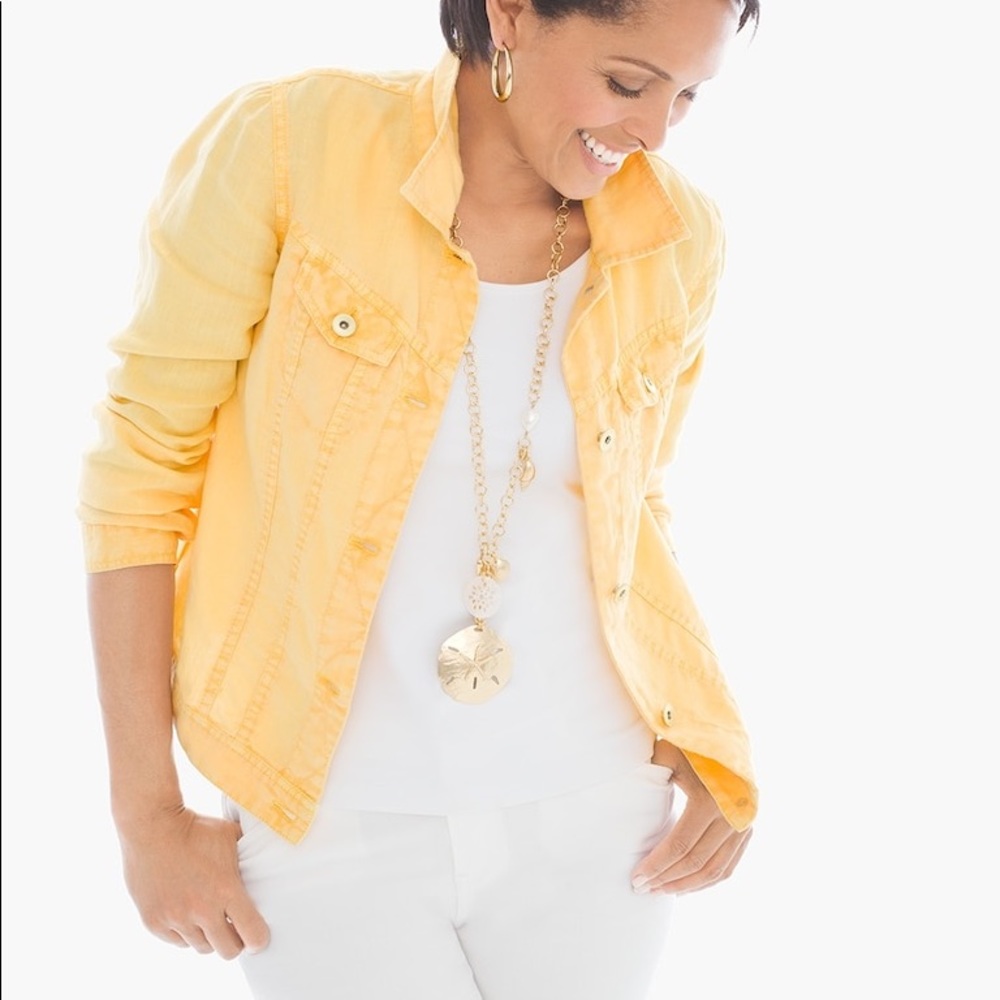 Chico’s Light Yellow Linen Button Down Jacket
